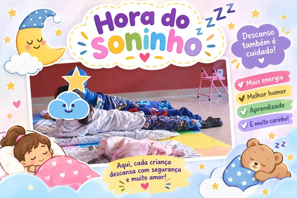 Crianças descansando em colchonetes com cobertores
